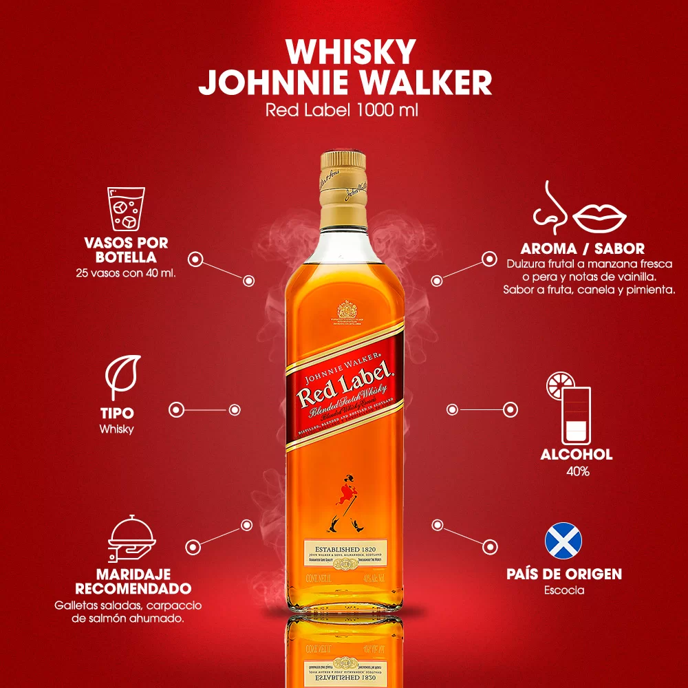 Whisky Johnnie Walker Red Label 1000 ml. 3 Whisky Johnnie Walker Red Label 1000 ml.