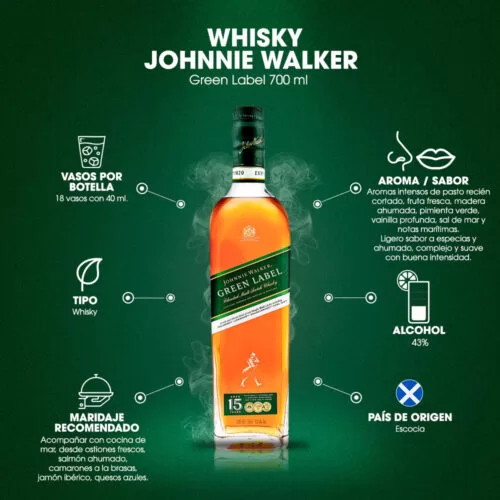 Whisky Johnnie Walker Green Label 700 ml. 6 Whisky Johnnie Walker Green Label 700 ml.