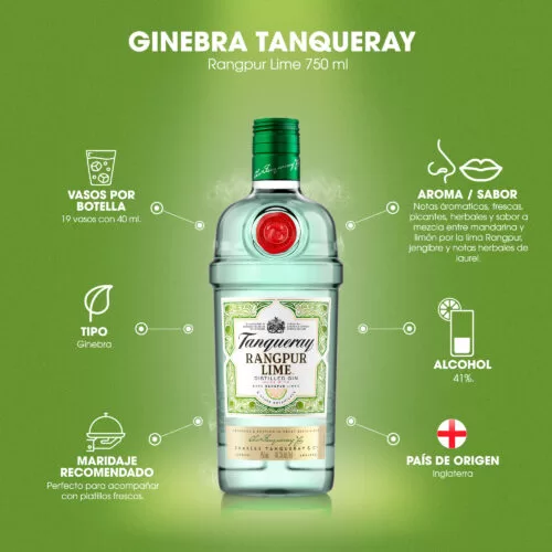 Ginebra Tanqueray Rangpur 750 ml. 6 Ginebra Tanqueray Rangpur 750 ml.