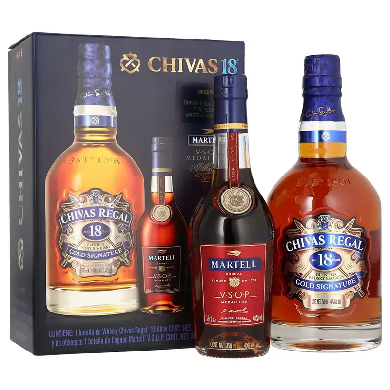 Whisky Chivas Regal 18 Años 750 ml. + Martell VSOP 350 ml. 1 WHISKY CHIVAS REGAL 18 AÑOS 750 ml. + MARTELL VSOP 350 ml.