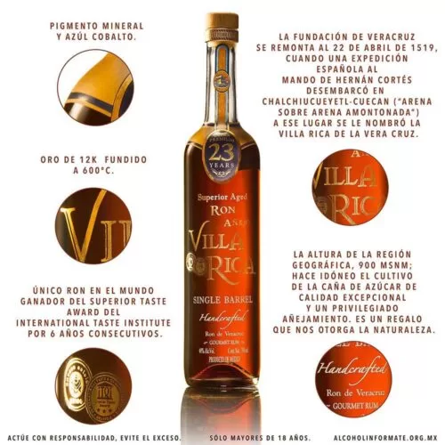 Ron Villa Rica 23 Años Edicion Oro 750 ml. 6 villa rica