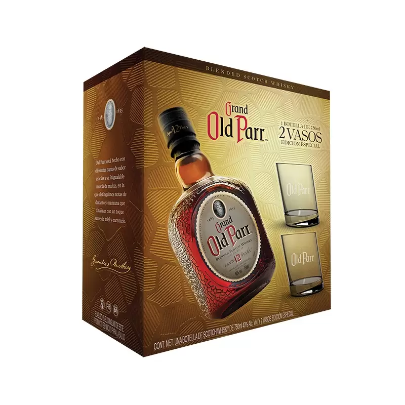 Whisky Grand Old Parr 12 Años 750 ml. + 2 Vasos 2 WHISKY GRAND OLD PARR 12 AÑOS 750 ml. + 2 VASOS