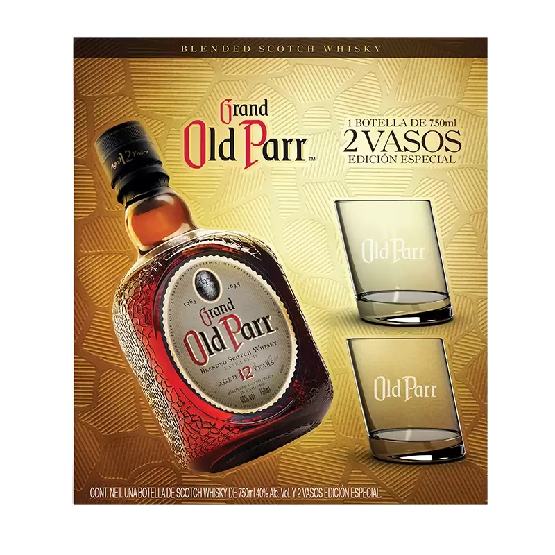 Whisky Grand Old Parr 12 Años 750 ml. + 2 Vasos 1 WHISKY GRAND OLD PARR 12 AÑOS 750 ml. + 2 VASOS