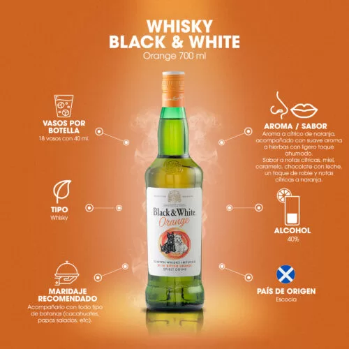 Whisky Black And White Orange 700 ml. 6 Whisky Black And White Orange 700 ml.