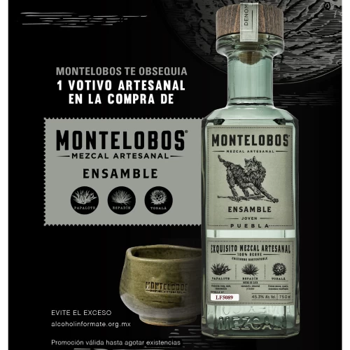 Mezcal Montelobos Ensamble 750 ml. + Votivo 4 Mezcal Montelobos Ensamble 750 ml. + Votivo