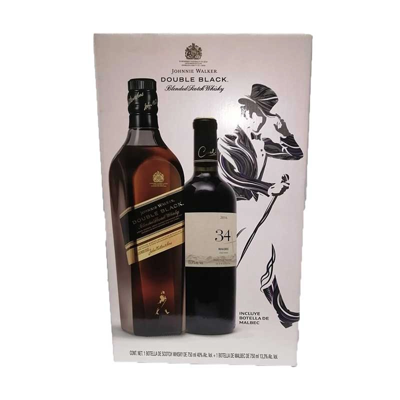 Whisky Johnnie Walker Double Black Label 750 ml. + Vino Tinto 34 Malbec 1 WHISKY JOHNNIE WALKER DOUBLE BLACK LABEL 750 ml. + VINO TINTO 34 MALBEC