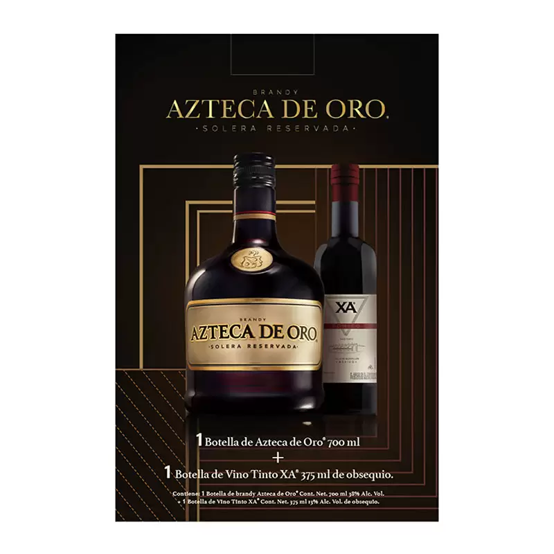 Brandy Azteca De Oro 700 ml. + Vino Tinto X.A. 375 ml. 1 BRANDY AZTECA DE ORO 700 ml. + VINO TINTO X.A. 375 ml.