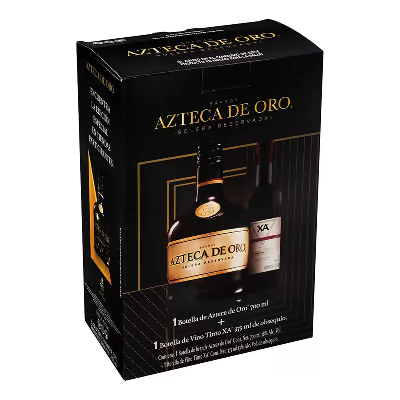 Brandy Azteca De Oro 700 ml. + Vino Tinto X.A. 375 ml. 2 BRANDY AZTECA DE ORO 700 ml. + VINO TINTO X.A. 375 ml.