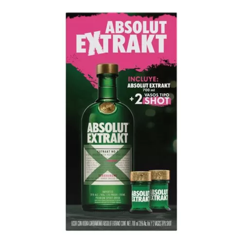 Vodka Absolut Extrakt 700 ml. + 2 Vasos Shot 6 VODKA ABSOLUT EXTRAKT + 2 SHOTS