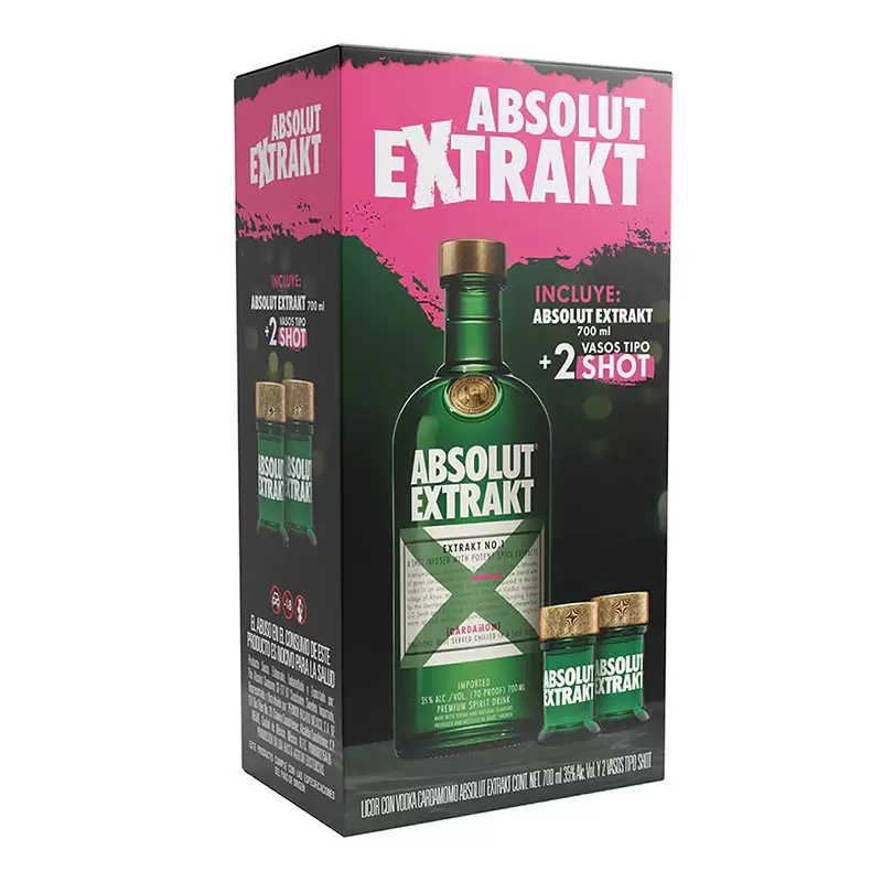 Vodka Absolut Extrakt 700 ml. + 2 Vasos Shot 1 VODKA ABSOLUT EXTRAKT 700 ml.+ 2 SHOTS