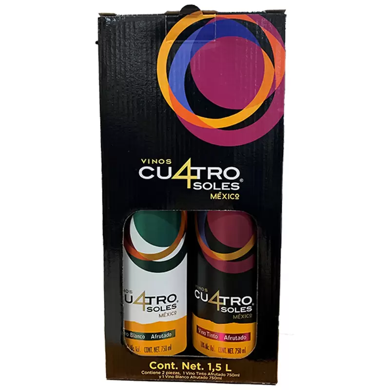 Vino Tinto Cuatro Soles Afrutado 750 ml. + Blanco Afrutado 750 ml. 1 VINO TINTO CUATRO SOLES AFRUTADO 750 ml. + BLANCO AFRUTADO 750 ml.