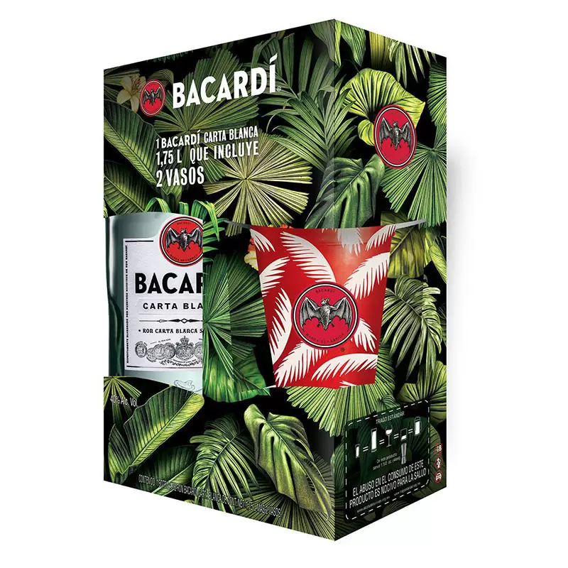 Ron Bacardi Blanco 1750 ml. + 2 Vasos 1 RON BACARDI BLANCO 1750 ml. + 2 VASOS