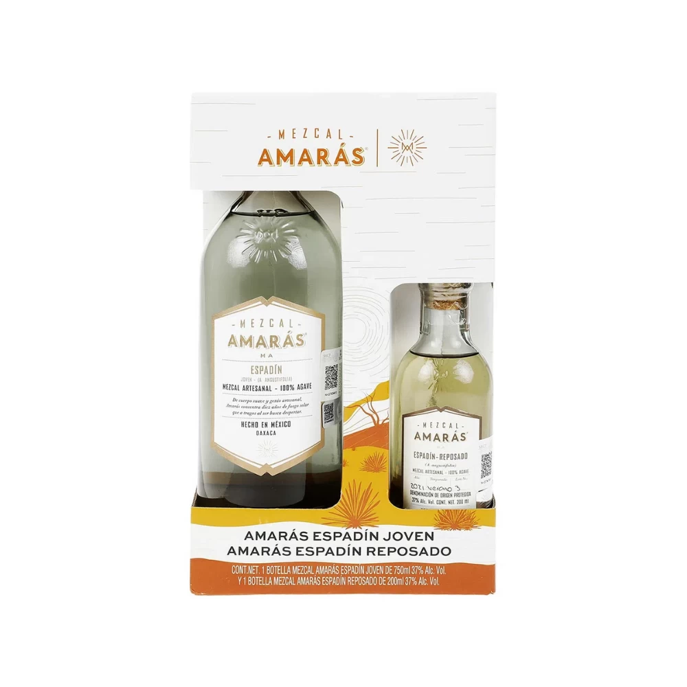 Mezcal Amaras Espadin Joven 750 ml. + Amaras Reposado 200 ml. 1 Mezcal Amarás Espadin Joven 750 ml. + Amarás Reposado 200 ml.