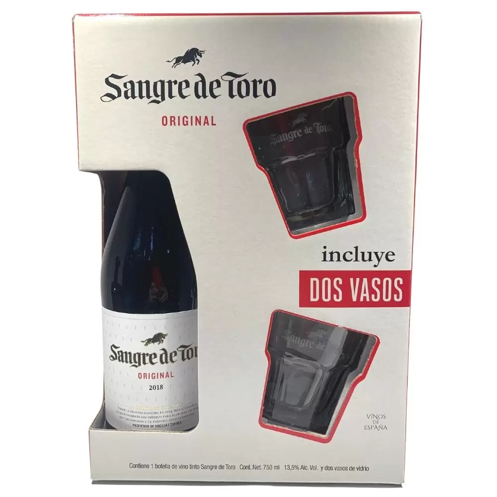 Vino Tinto Sangre De Toro Original 750 ml. + 2 Vasos 1 Vino Tinto Sangre De Toro Original 750 ml. + 2 Vasos