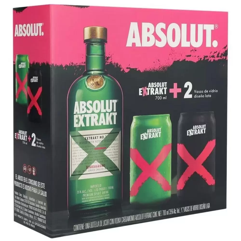 Vodka Absolut Extrakt 700 ml. + 2 Vasos 1 Vodka Absolut Extrakt 700 ml. + 2 Vasos