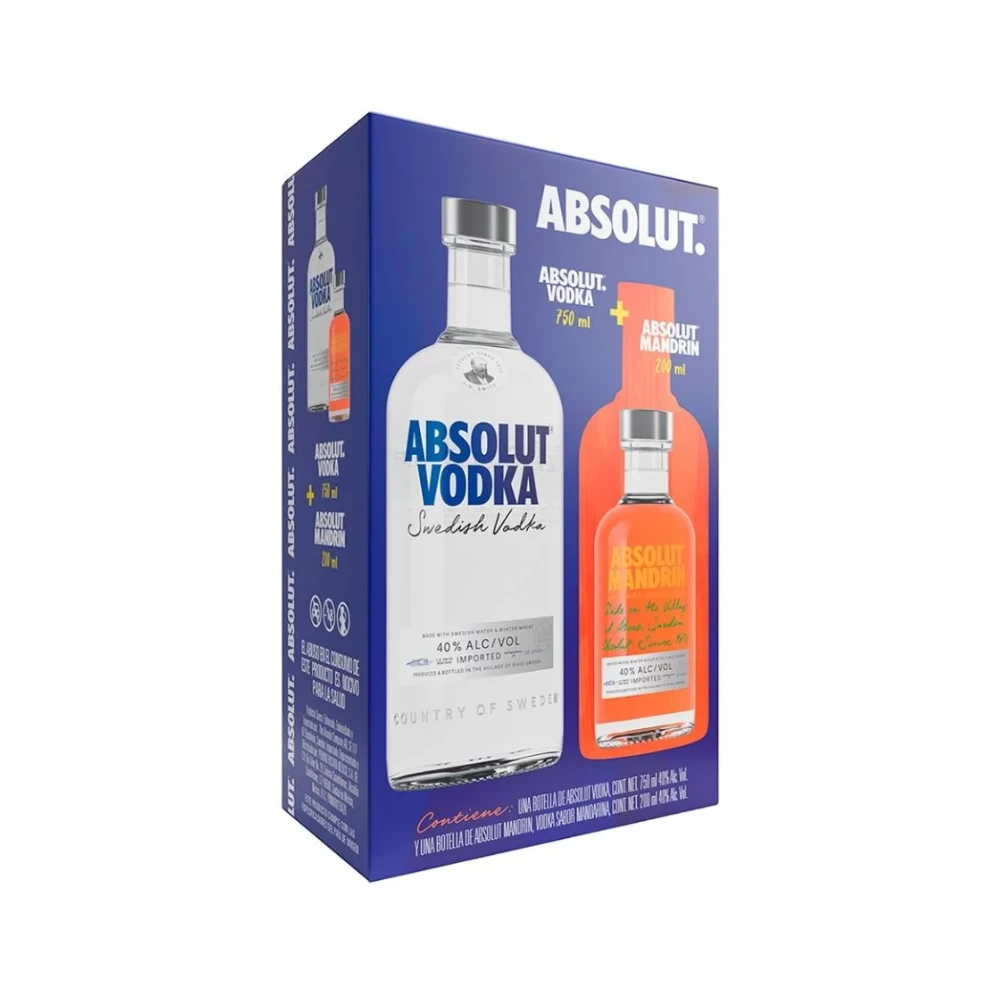 Vodka Absolut Azul 750 ml. + Absolut Mandrin 200 ml. 1 Vodka Absolut Azul 750 ml. + Absolut Mandrin 200 ml.