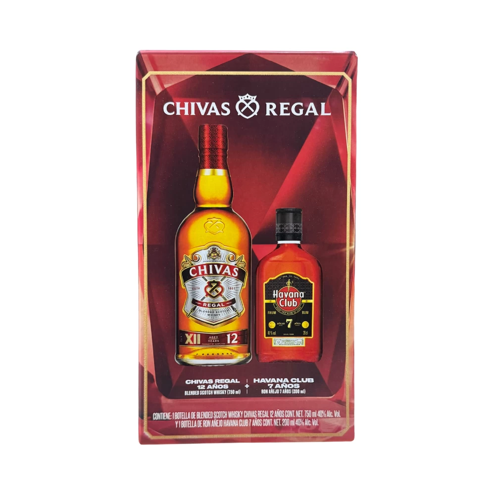 Whisky Chivas Regal 12 Años 750 ml. + Ron Havana Club Añejo 7 Años 200 ml. 1 Whisky Chivas Regal 12 Años 750 ml. + Ron Havana Club Añejo 7 Años 200 ml.