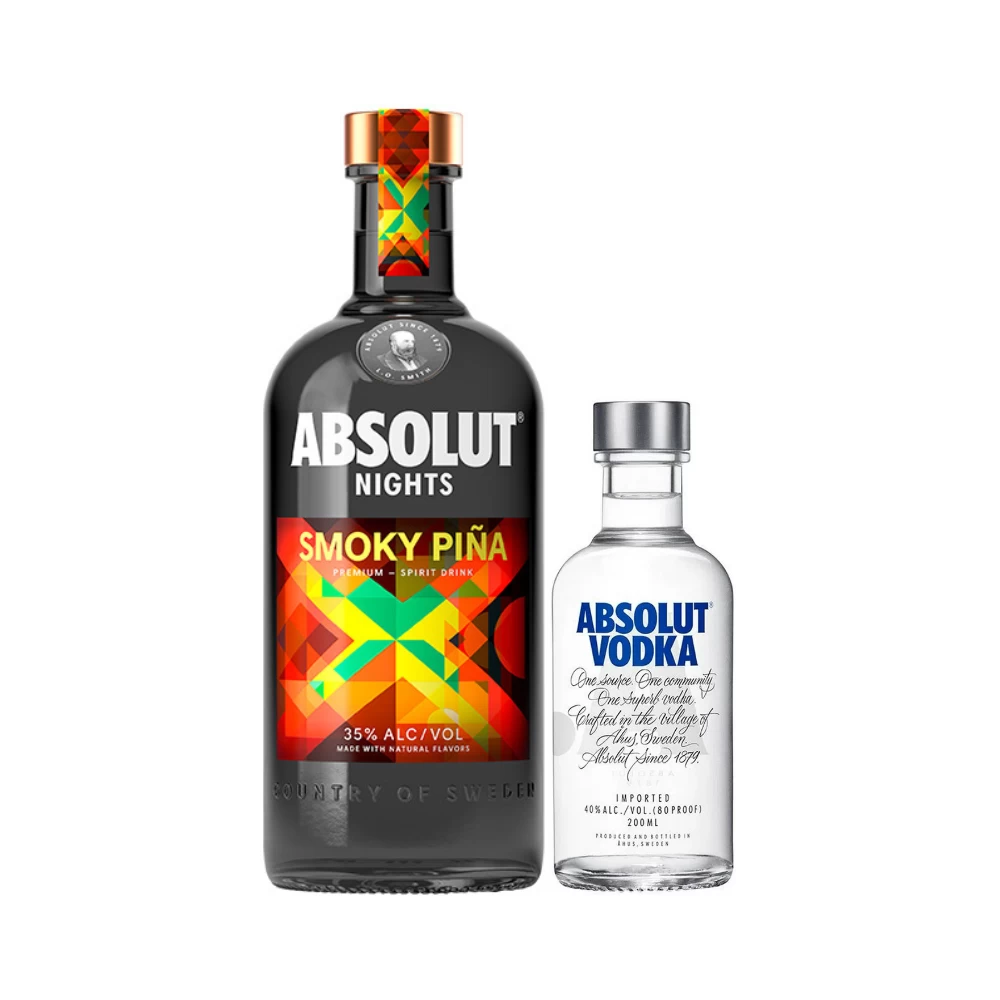 Licor de Vodka Absolut Nights Smoky Piña 700 ml. + Absolut 200 ml. 1 Licor de Vodka Absolut Nights Smoky Piña 700 ml. + Absolut 200 ml.