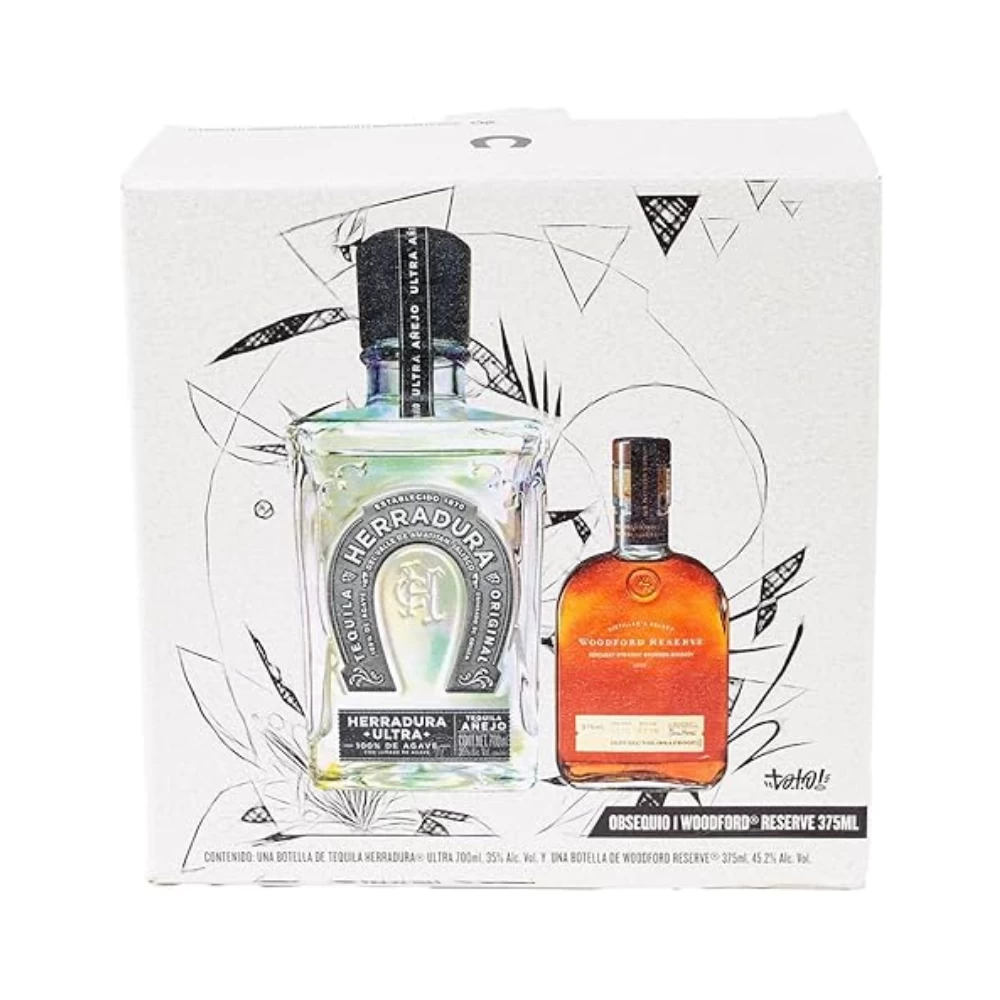 Tequila Herradura Ultra Añejo 700 ml. + Whiskey Woodford Reserve 375 ml. 1 Tequila Herradura Ultra Añejo 700 ml. + Whiskey Woodford Reserve 375 ml.