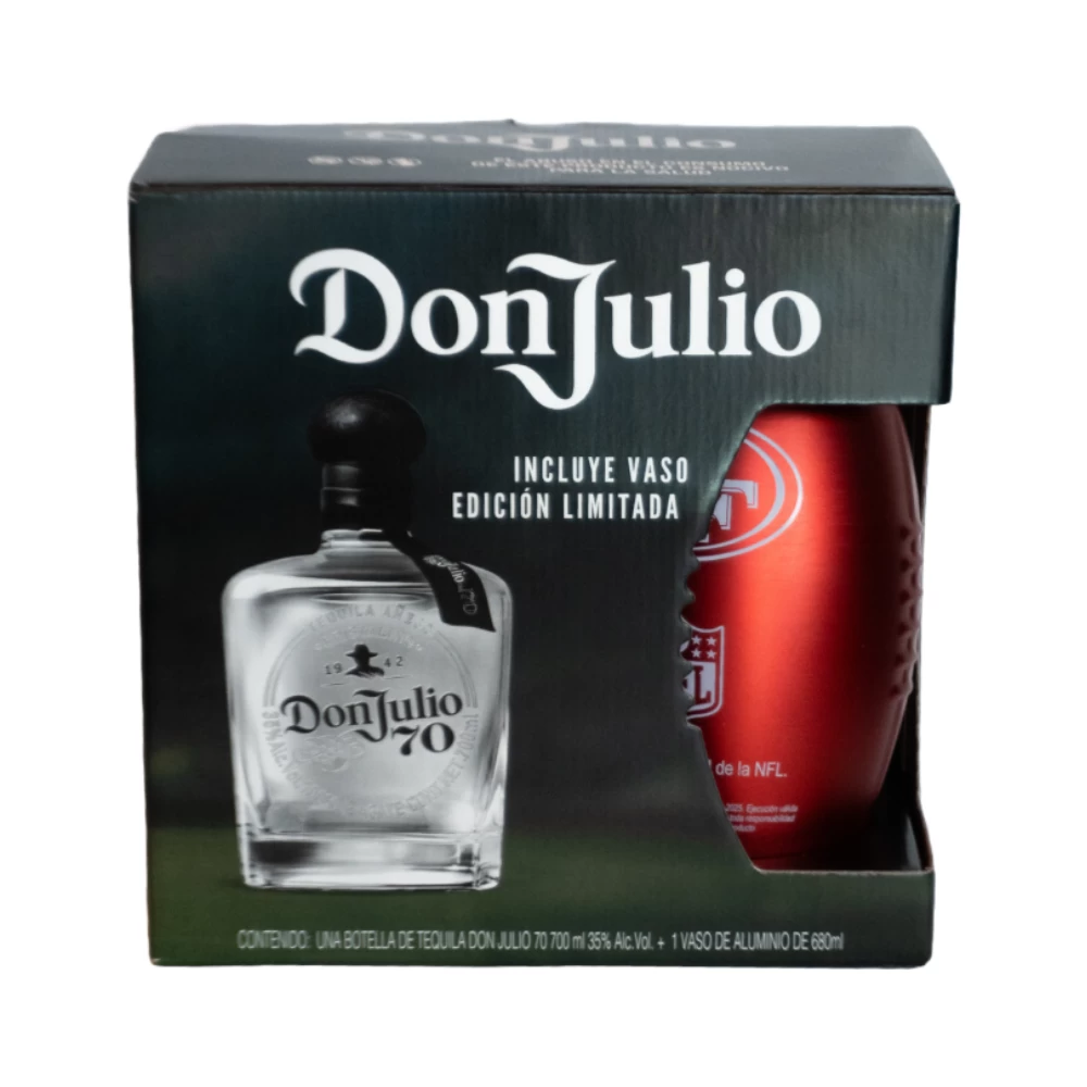 Tequila Don Julio 70 Añejo Cristalino 700 ml. + Vaso NFL 1 Tequila Don Julio 70 Añejo Cristalino 700 ml. + Vaso NFL