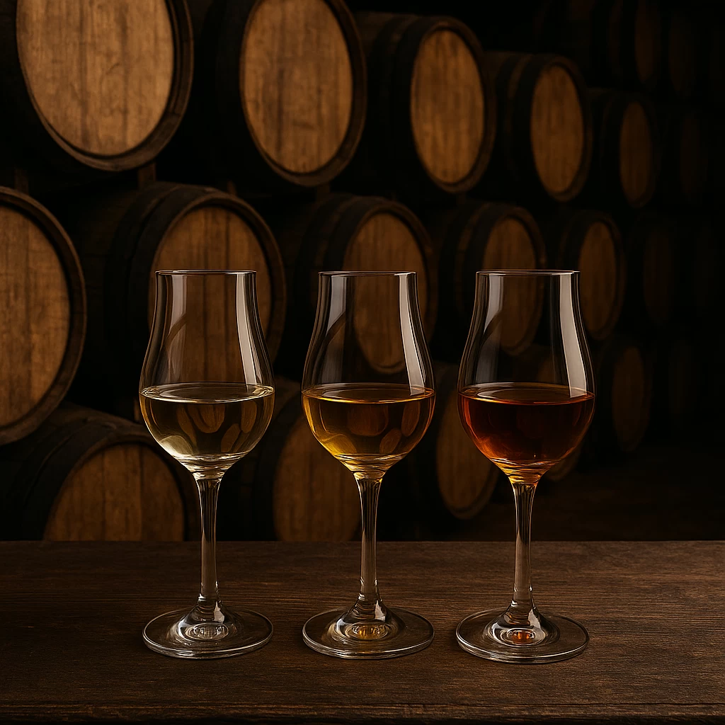 Cómo se hace el tequila: un viaje al corazón de su elaboración 4 Barricas de maduración de tequila y copas con tequila blanco, reposado, añejo